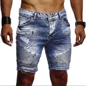 Trillnation 34 Med Wash 90% Cotton Zipper Ripple Knee Length Denim Short Size 34